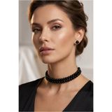 bb bridal boutique Cam Siyah İncili Tasma Kolye, Choker Kolye, Tasarım Kolye, Şık Kolye, Kolye Küpe Takım, İnci Set Kolye