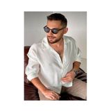 bb butik basic Erkek Dökümlü spor yaka Uzun Kol Gömlek BEYAZ