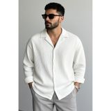 bb butik basic Erkek Ütü İstemeyen Oversize kırık beyaz Bürümcük Gömlek BEYAZ