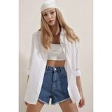 BB Butik Basic Kadın Beyaz Oversize Uzun Basic Gömlek