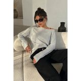 bb butik basic Kayık Yaka Simli Salaş Bluz D5444