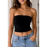 bb butik basic Soft Cotton Esnek Basic Straplez Crop Bluz MD3588