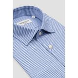 Bb Club Oscar Twill %100 Pamuk Slim Fit Mavi Klasik Yaka Erkek Kareli Gömlek - 2XL