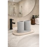 BB Craft Çiftli Mermer Desenli Banyo Organizeri – Diş Fırçalık & Kozmetik Düzenleyici (Sabit Tabanlı)