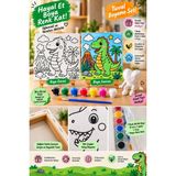 BB Craft Tuval Boyama Seti – 7 Renk Akrilik Boya, Fırça ve Mini Kalp Figür Hediye – 15 Farklı Tuval Tasarım Seçeneği - Dinozor Modeli