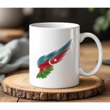 BB Design Azerbaycan Bayrağı Tasarımlı Beyaz Seramik Baskılı Kupa Bardak 330 ml - 1 Adet