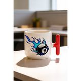 BB Design Bilardo Topu Tasarımlı Kırmızı T Kulplu Seramik Baskılı Kupa Bardak 250 ml - 1 Adet - 200 ml