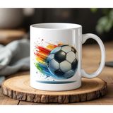 BB Design Futbol Topu Tasarımlı Beyaz Seramik Baskılı Kupa Bardak 330 ml - 001 - Beyaz