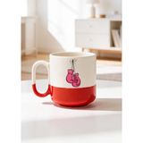 BB Design Pembe Boks Eldiveni Tasarımlı Seramik Baskılı Pro Kupa Bardak 330ML - 001 - Beyaz - 300 ml