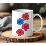BB DESIGN Renkli Çiçek Tasarımlı Beyaz Seramik Baskılı Kupa Bardak 330 ml - 001 - Beyaz