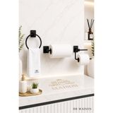 BB MAİSON Yapışkanlı Siyah Banyo Aksesuarları Seti Yuvarlak Havluluk Açık WC Kağıtlığı Rulo Kağıt Havluluk Metal 3'lü Set