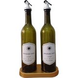 BB Ticaret Hediyelik Stantlı 2'li 750 ml Zeytinyağı Sıvıyağ Şişesi Yağdanlık Yağlık cam şişe - Haki