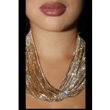 BB wikiki Kristal Taşlı Çoklu Choker Abiye Davet Parti Düğün Nişan Gold Kolye