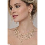 BB wikiki Kristal Taşlı Kalpli Model Abiye Gold Kolye Küpe