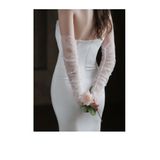 BBA TULLE STORE BEYAZ İNCİLİ KOLLUK BÜZGÜLÜ GELİN ELDİVENİ PARMAKSIZ GELİN ELDİVEN KOLLUK