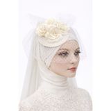 bbays new trend Krem Çiçekli Gelin Şapkası Vualet Tesettür Uyumlu Nikah Nişan Saç Aksesuarı