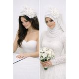 bbays new trend Nikah Şapkası Vualet Tesettür Gelin Aksesuarı Çiçekli Tül,Gelin Şapkası Vualet Tesettür Nikah Nişan