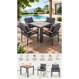BBB Berlin 4 Kişilik Alüminyum Bahçe Balkon Masa Takımı | Teak Kollu | Compact Tablalı - 92 X 92 - Antrasit - Gri