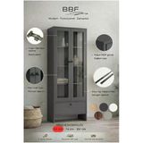 Bbf Antrasit 64 Cm Cam Kapaklı Vitrin Ve Kitaplık 5 Raflı Çekmeceli Çok Amaçlı Dolap