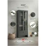 Bbf Antrasit 74 Cm Cam Kapaklı Vitrin Ve Kitaplık 5 Raflı Çekmeceli Çok Amaçlı Dolap