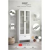 Bbf Beyaz 64 Cm Cam Kapaklı Vitrin Ve Kitaplık 5 Raflı Çekmeceli Çok Amaçlı Dolap