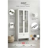 Bbf Beyaz 74 Cm Cam Kapaklı Vitrin Ve Kitaplık 5 Raflı Çekmeceli Çok Amaçlı Dolap