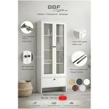 Bbf Beyaz 84 Cm Cam Kapaklı Vitrin Ve Kitaplık 5 Raflı Çekmeceli Çok Amaçlı Dolap