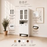 BBF Furniture 4 Kapaklı Camlı Çok Amaçlı Dolap Robot Süpürge Uyumlu Mdf Gövde Ayarlanabilir Raflı Mutfak Banyo Antre Dolabı - Beyaz