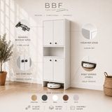 BBF Furniture 4 Kapaklı Çok Amaçlı Dolap %100 Mdf Ayarlanabilir Raflı Kiler Antre Temizlik Dolabı 190X67X34 cm - Beyaz