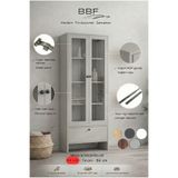 BBF Furniture 64 cm Cam Kapaklı Vitrin ve Kitaplık – 5 Raflı, Çekmeceli, Çok Amaçlı Dolap | Modern Tasarım