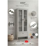 BBF Furniture 84 cm Cam Kapaklı Vitrin ve Kitaplık – 5 Raflı, Çekmeceli, Çok Amaçlı Dolap | Modern Tasarım