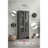 BBF Furniture Antrasit Cam Kapaklı Modern Kitaplık ve Vitrin Dolap – Çekmeceli, Çok Amaçlı Saklama Ünitesi