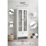 BBF Furniture BBF 74 cm Cam Kapaklı Vitrin ve Kitaplık 5 Raflı Çekmeceli Çok Amaçlı Dolap MDF Modern