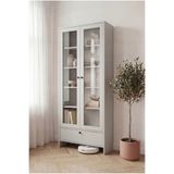 BBF Furniture Cam Kapaklı Modern Kitaplık ve Vitrin Dolap – Çekmeceli, Çok Amaçlı Saklama Ünitesi (Sis Gri)