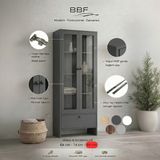 BBF Furniture Modern Design %100 Mdf, Cam Kapaklı 84 cm Vitrin ve Kitaplık – 5 Raflı, Çekmeceli, Çok Amaçlı Dolap | Modern Tasarım - Antrasit
