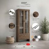 BBF Furniture Modern Design %100 Mdf, Cam Kapaklı 84 cm Vitrin ve Kitaplık – 5 Raflı, Çekmeceli, Çok Amaçlı Dolap | Modern Tasarım - Barok