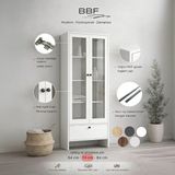 BBF Furniture Modern Tasarımlı Cam Kapaklı Beyaz MDF Çok Amaçlı Kitaplık Dolap - Ek Özellikli