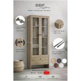 Bbf Lefkas Meşe 84 Cm Cam Kapaklı Vitrin Ve Kitaplık 5 Raflı Çekmeceli Çok Amaçlı Dolap