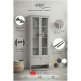 Bbf Sis Gri 64 Cm Cam Kapaklı Vitrin Ve Kitaplık 5 Raflı Çekmeceli Çok Amaçlı Dolap