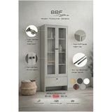Bbf Sis Gri 74 Cm Cam Kapaklı Vitrin Ve Kitaplık 5 Raflı Çekmeceli Çok Amaçlı Dolap
