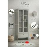Bbf Sis Gri 84 Cm Cam Kapaklı Vitrin Ve Kitaplık 5 Raflı Çekmeceli Çok Amaçlı Dolap