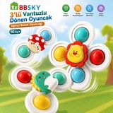 Bbsky Sökülebilir 3'lü Vantuzlu Fırfır Bebek Oyuncak Seti - Serbest Kombinasyonlu Eğlenceli Banyo ve Mama Sandalyesi Döner Topaç - Sevimli Hayvan Figürlü Duyusal Gelişim Oyuncağı-Bebek Hediyesi - Tür