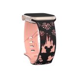 bbtech Apple Watch 10. Nesil 46mm Uyumlu Sevimli Fare Çizgi Film Tema Lazer Kesim Çift Renk Silikon Kordon;Pembe