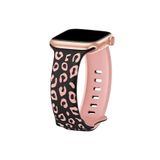 bbtech Apple Watch 38-40-41 mm Uyumlu Leopar Desenli Çift Renkli Esnek Silikon Akıllı Saat Kordon;Pembe