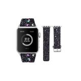 bbtech Apple Watch 38/40/41 MM ile Uyumlu Işıltılı Taş ve Sim Kaplı Şık ve Zarif Deri Saat Kordonu;Siyah