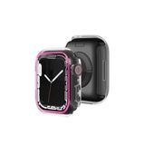 bbtech Apple Watch 9/8/7 Seri Uyumlu 45mm Neon Fosfor Çerçeve Şeffaf Kasa Ekran Koruyucu;Pembe