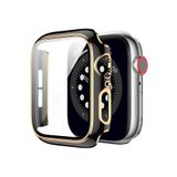 bbtech Apple Watch SE/6/5/4 Seri Uyumlu 44mm Şık Parlak Gold Çizgi Çerçeveli Kasa Ekran Koruyucusu;Siyah