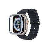 bbtech Apple Watch Ultra 49mm ile Birebir Uyumlu Metal Çerçeveli Temperli Cam Renkli Ekran Koruyucu;Mavi
