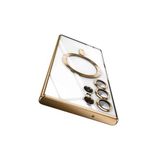 bbtech Samsung Galaxy S22 Ultra ile Uyumlu Kenarları Parlak Renkli Arkası Şeffaf MagSafeli Silikon Kılıf;Gold
