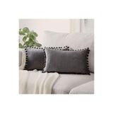 Bc Home 2 li Gri Minik Ponponlu Kırlent Kılıfı Kadife Görünümlü 2 Adet 30 X 50 cm